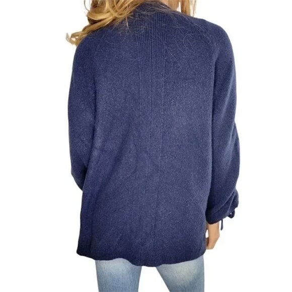 Lucky Brand | Cinched Sleeve Open Front Wool Cardigan Sweater Navy | Size  M - Picture 3 of 6
